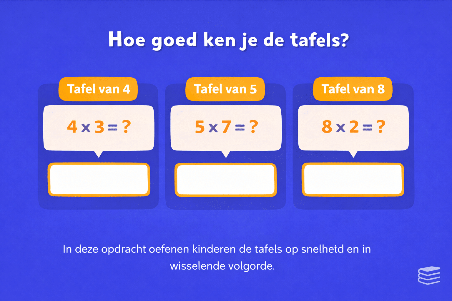 Rekenopdracht voor groep 4 waarin kinderen de tafels van 4 5 en 8 oefenen op snelheid en in wisselende volgorde