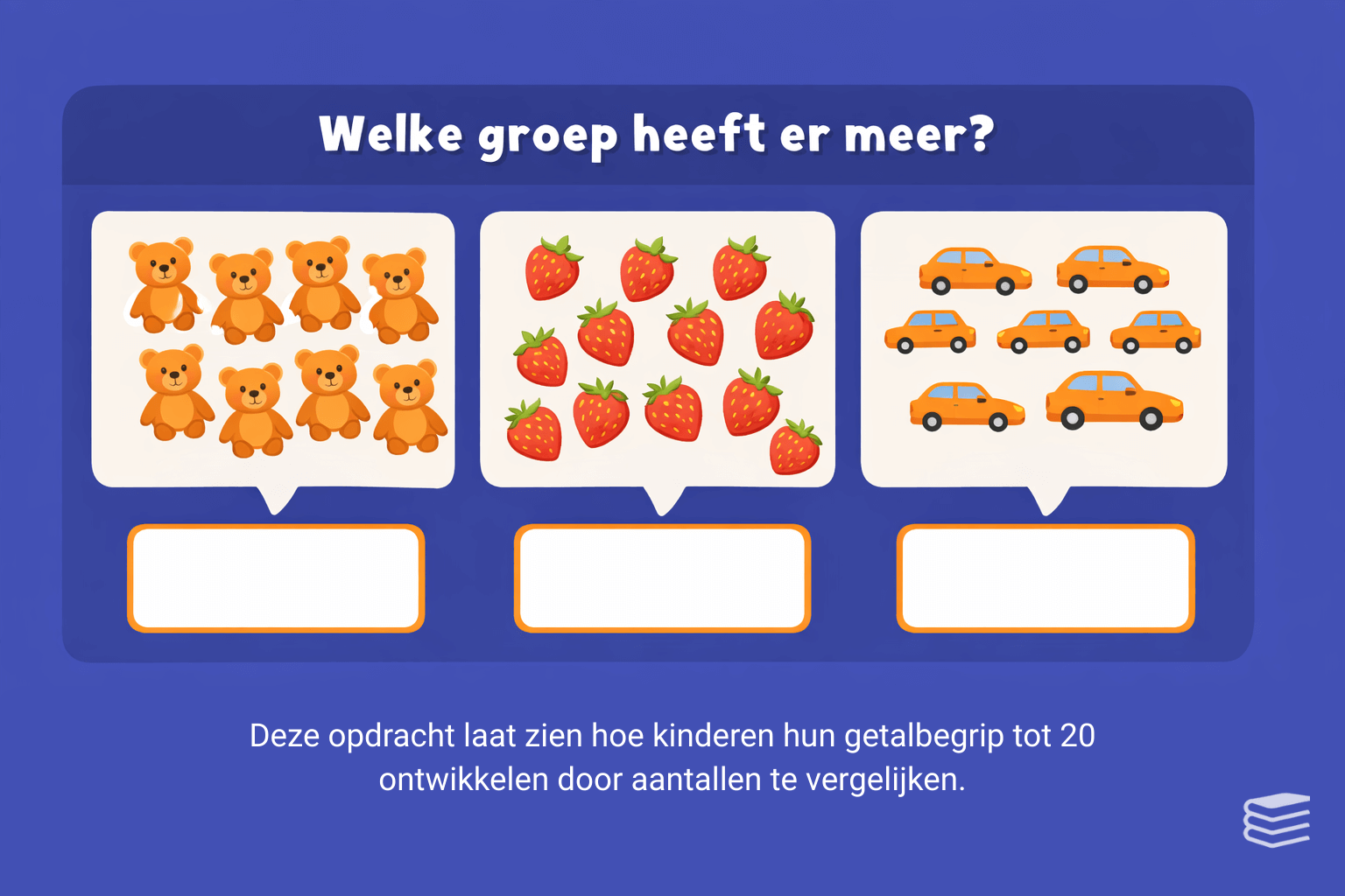 Voorbeeldopdracht rekenen groep 3 waarbij een kind leert tellen en getallen tot 20 begrijpt.