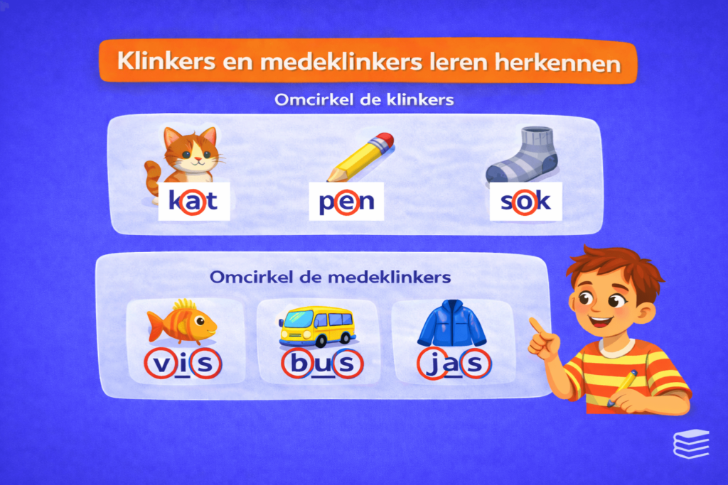 Uitleg van klinkers en medeklinkers voor kinderen met voorbeelden van letters en woorden