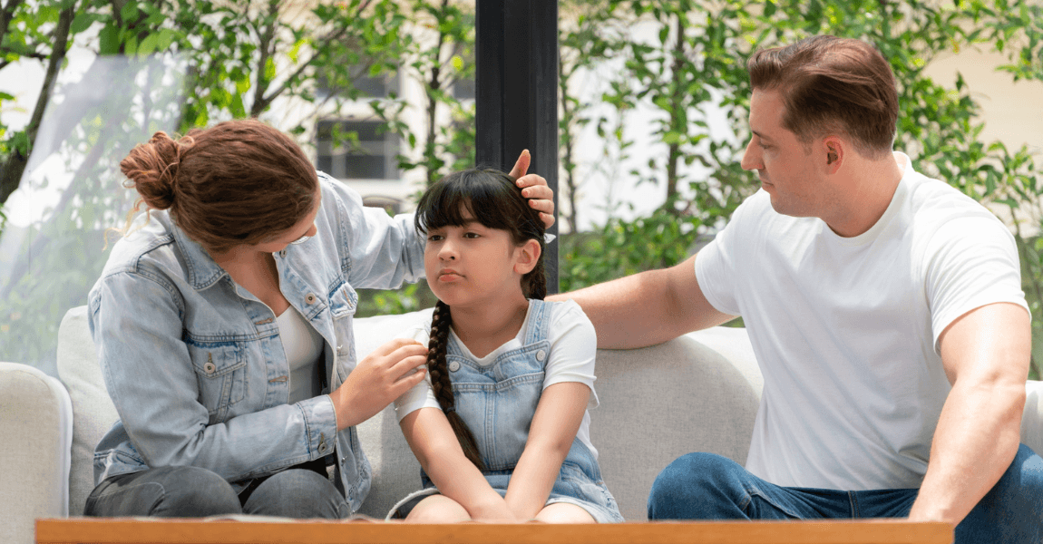 Ouders praten met hun kind over faalangst en onzekerheid thuis