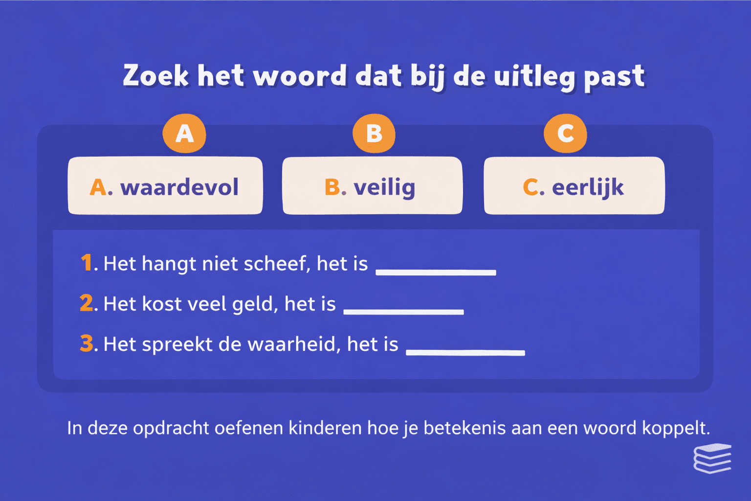 Educatieve afbeelding voor woordenschat in groep 8 waarin kinderen woorden koppelen aan de juiste betekenis en zinnen aanvullen met passend woordgebruik.